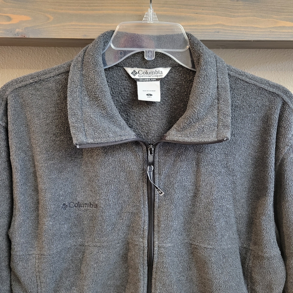 Columbia Full Zip Fleece Jacket Mens Dark Gray Outdoor Hiking Casual Size L.
